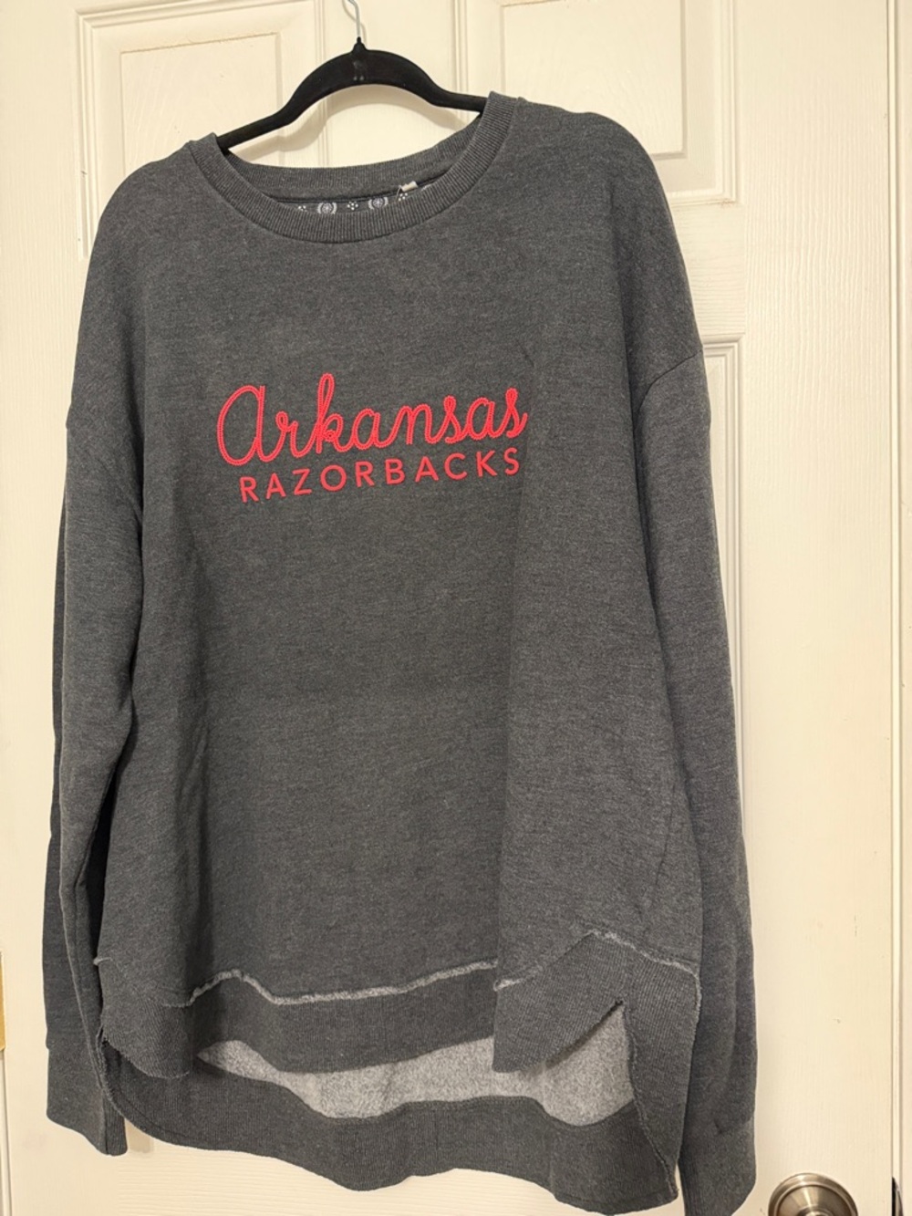 Pressbox Gray Arkansas Razorbacks Sweatshirt with Red Script - Picture 3 of 4